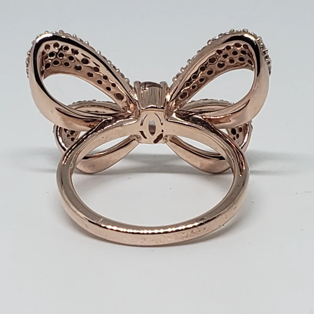 AAA Natural Pink Morganite & Pave Set Moissanite Bow Ring in 18k Rose Gold over - Picture 5 of 10